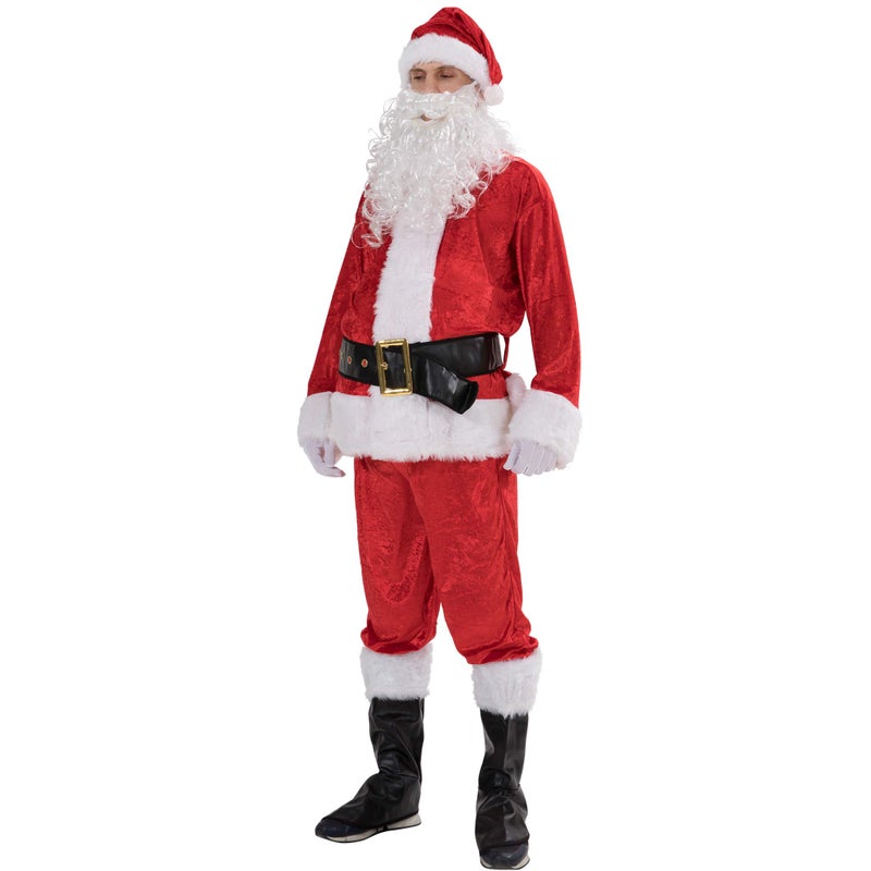 EraSpooky Men Christmas Santa Costume Adult Flannel Classic Suit 7pcs - Image 4